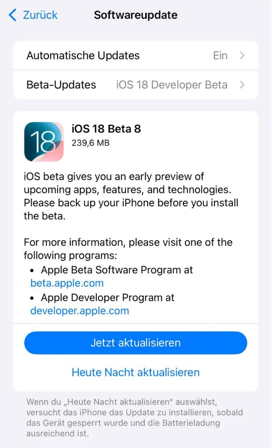 宁都苹果手机维修分享苹果 iOS / iPadOS 18 开发者预览版 Beta 8 发布 